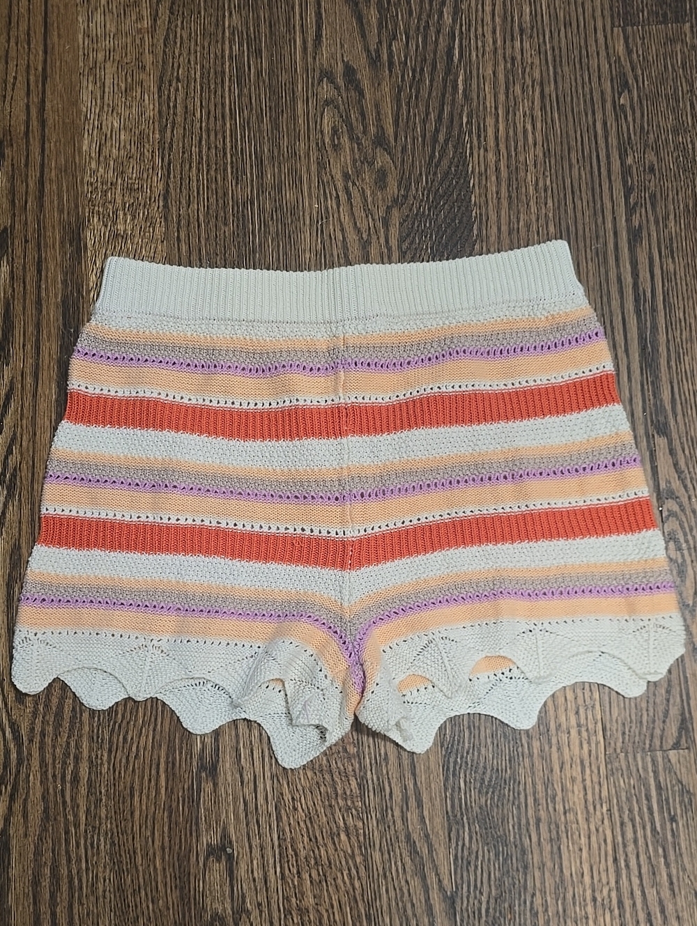 🌟7/25$ Boho  Pink Rose Striped Scalloped Knit High Waist Shorts